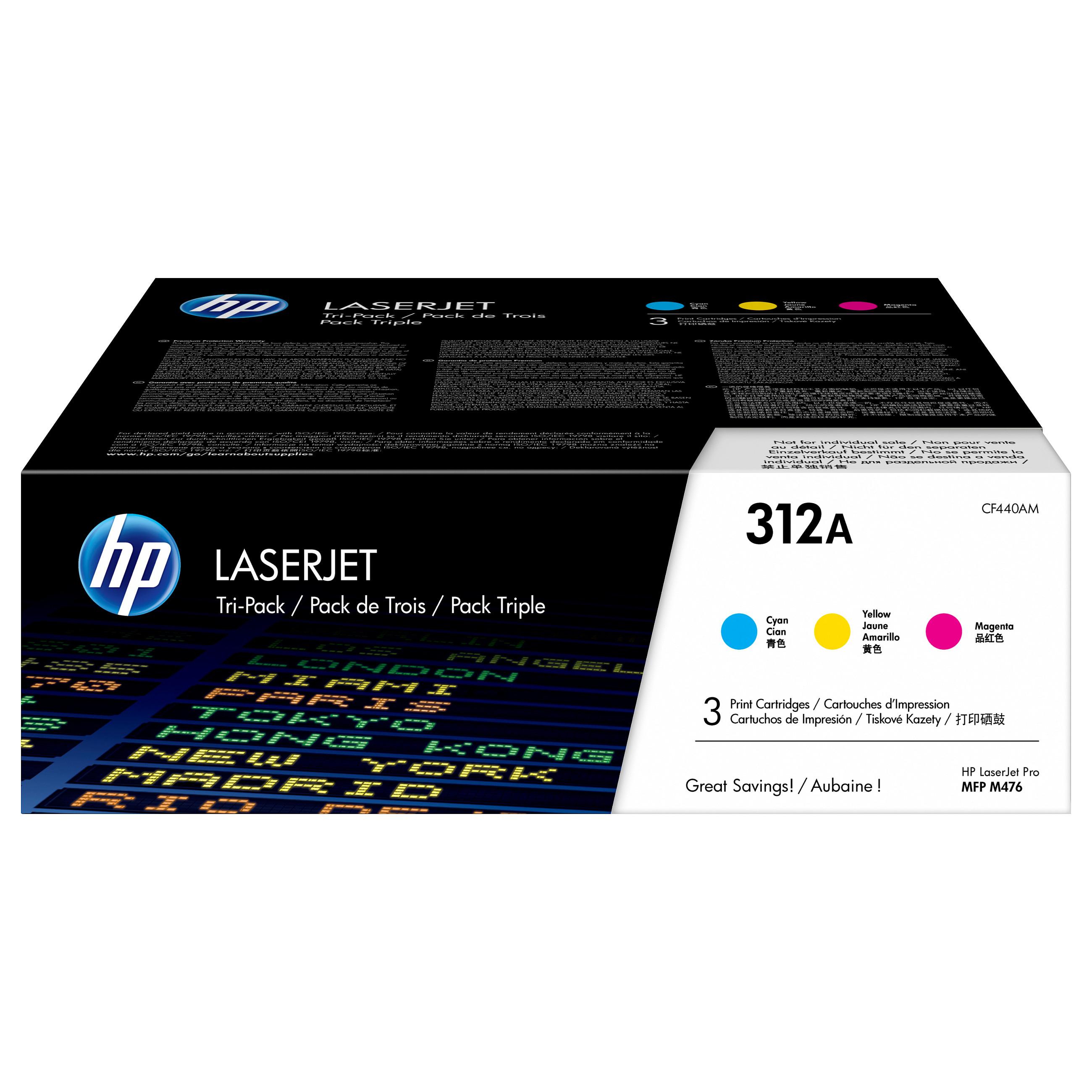 Lasertonere, HP 312A CF440AM, 2.700 sider, cyan/magenta/gul, pakke med 3 stk