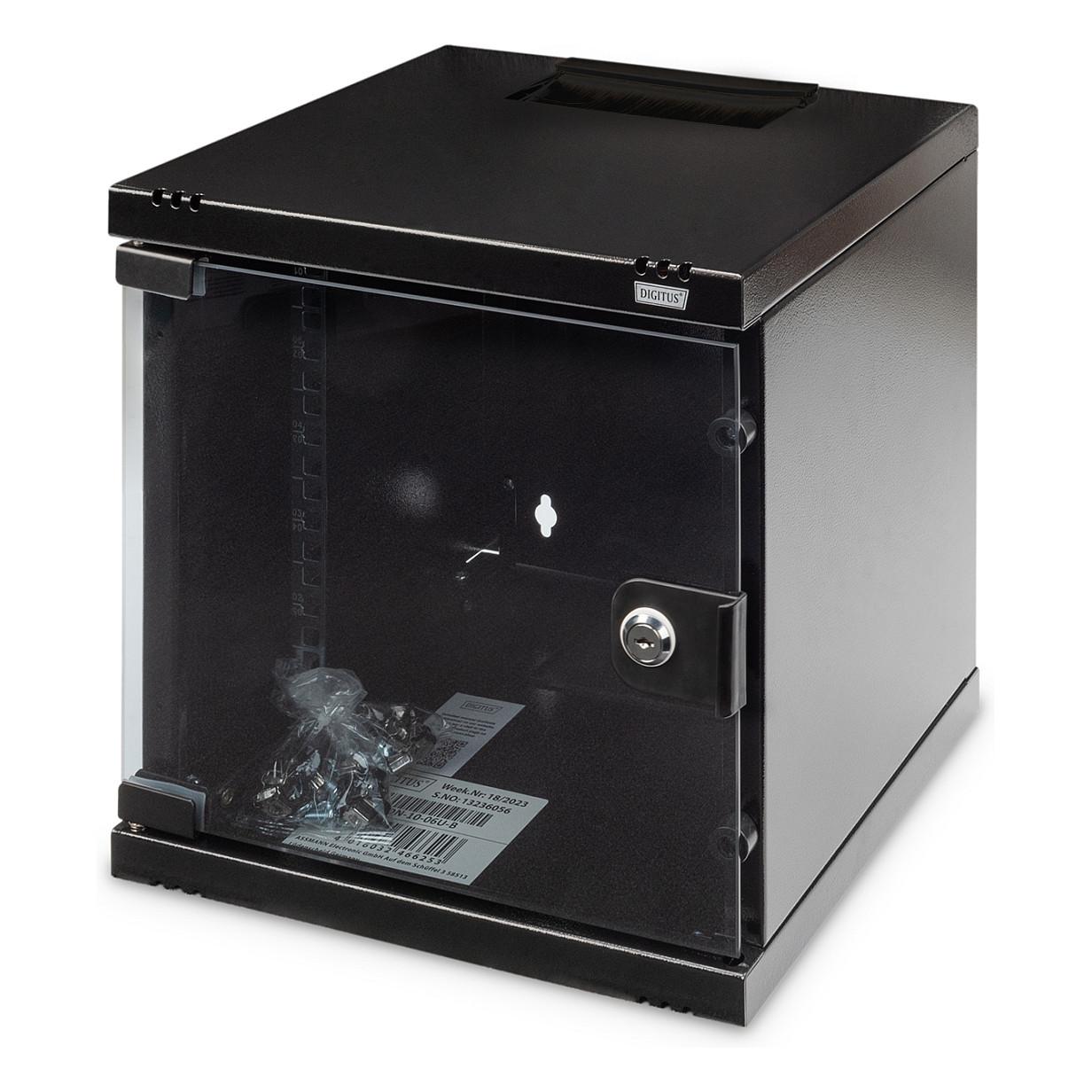 DIGITUS 10 tommer vægmonteret rackskab 6U 312 x 300 x 330 mm - sort med glasdør