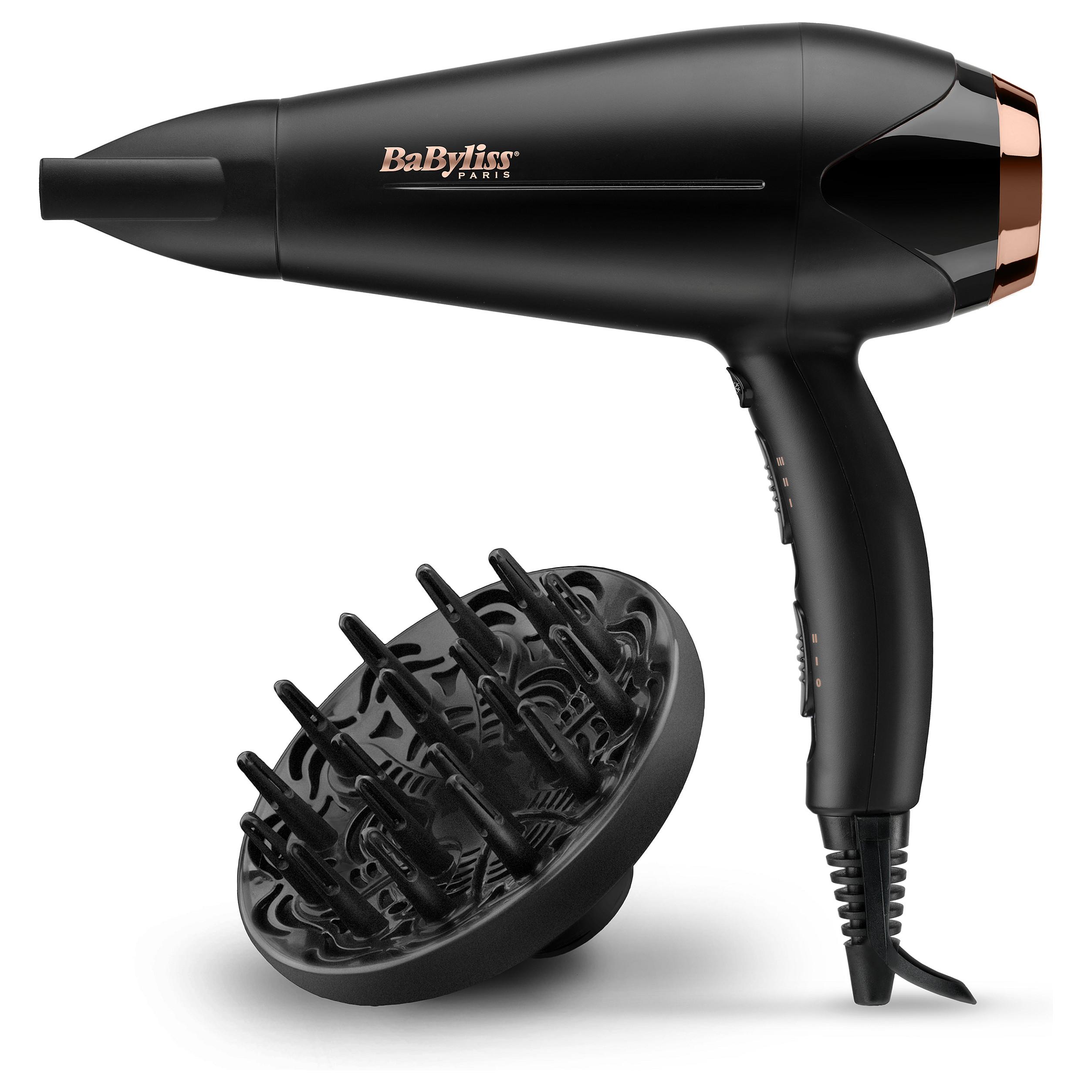 BaByliss D570DE hårtørrer 2200 W Turbo Shine med diffuser, sort