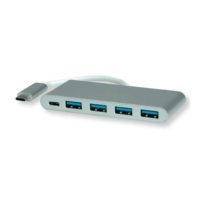 USB-hub ROLINE 14.02.5061 USB 3.2 Gen 1 med 4 x USB-A og PD-port - sølv