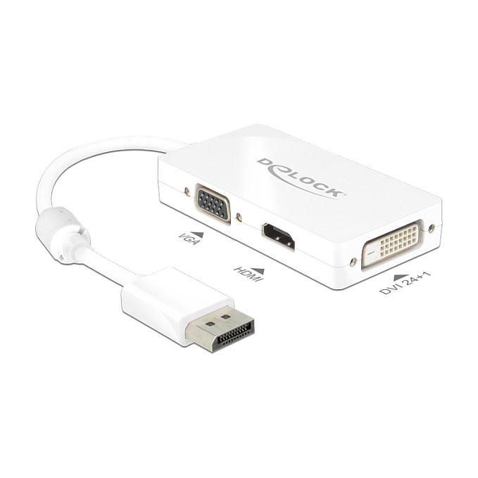 DisplayPort-adapter DeLOCK 1.2 til VGA, HDMI og DVI - hvid