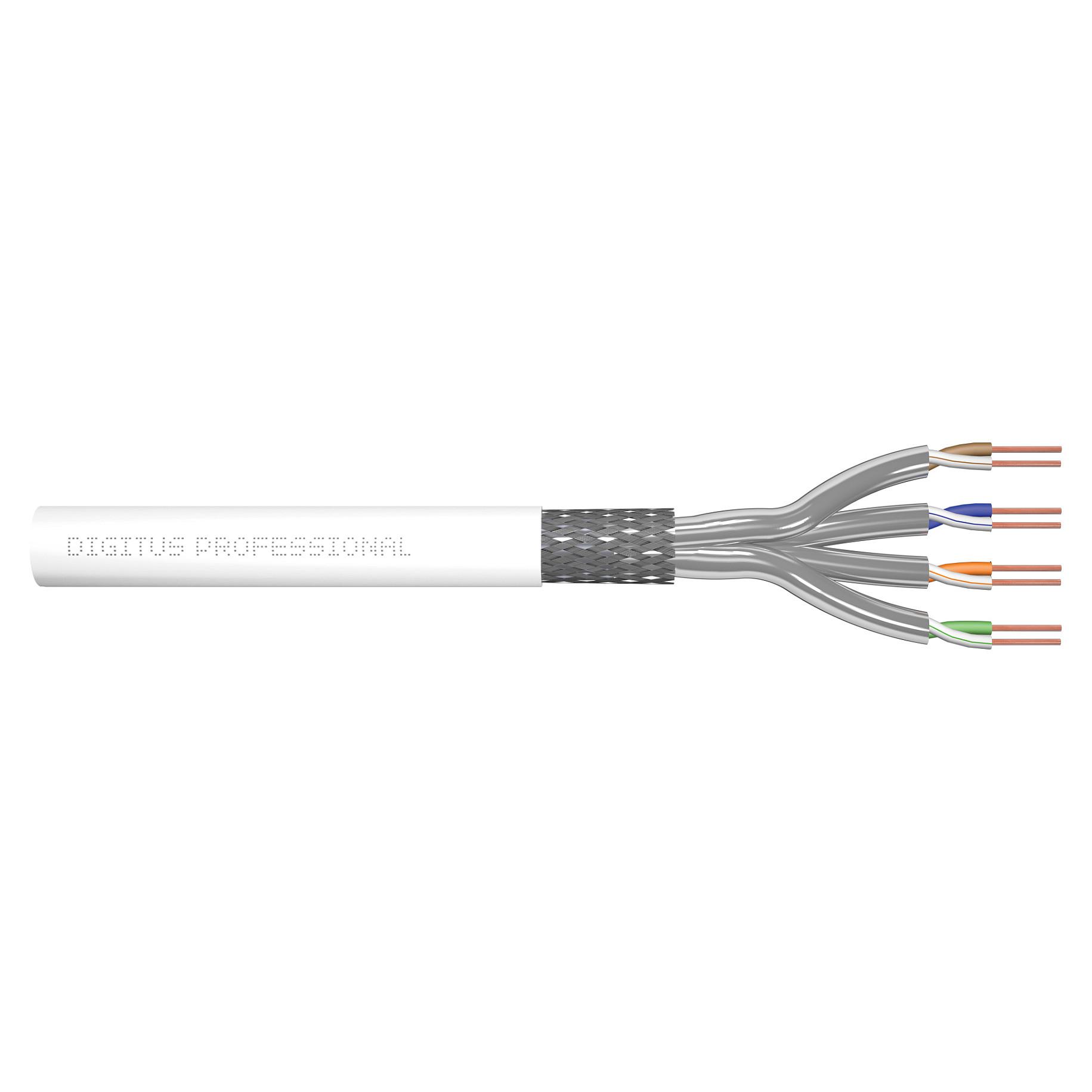 DIGITUS Professional CAT 7 Kabel med afskærmning med folie og kobberfletning (SFTP 305m Bulkkabel Hvid RAL 9003