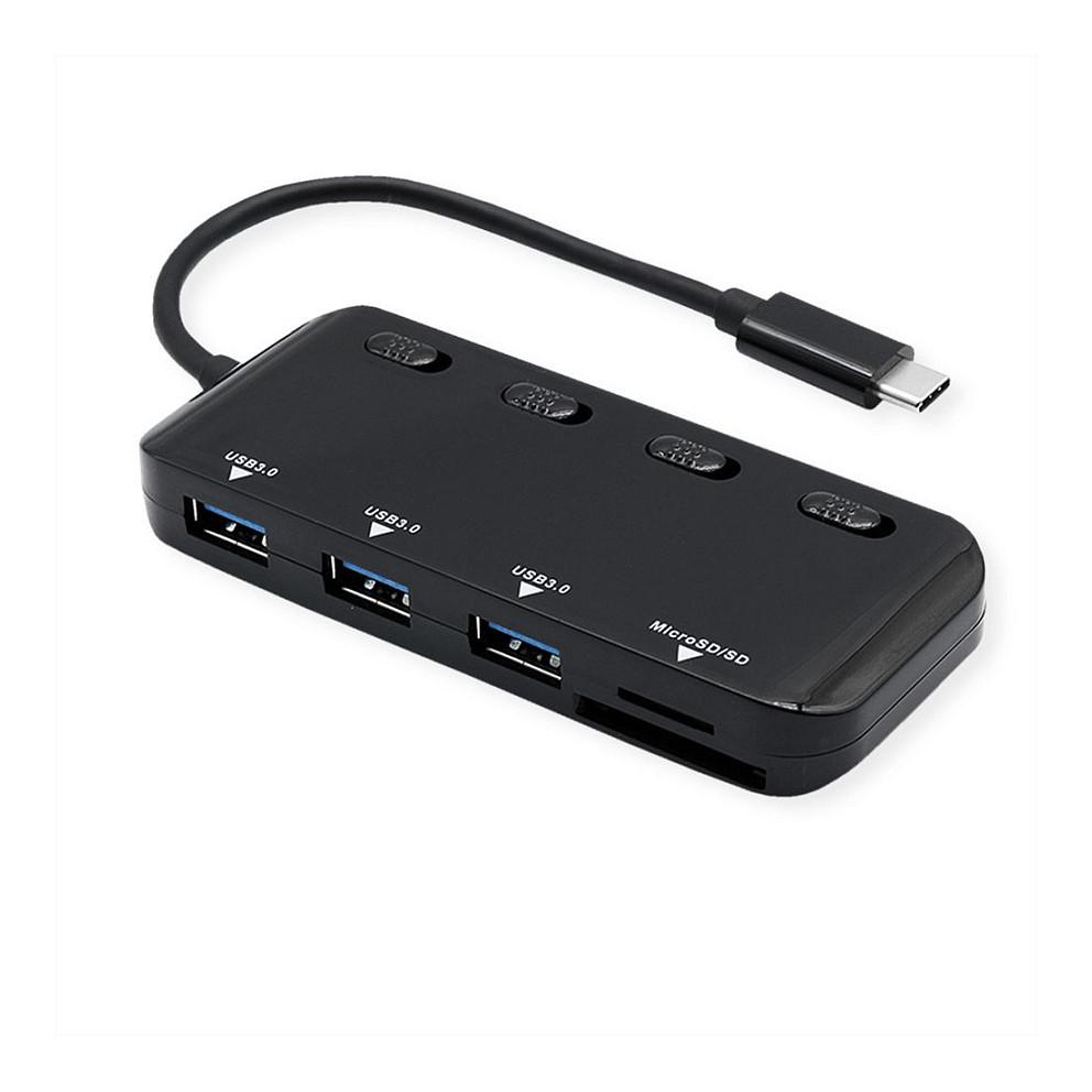 USB-hub ROLINE USB 3.2 Gen 1 med kortlæser og USB-C - sort