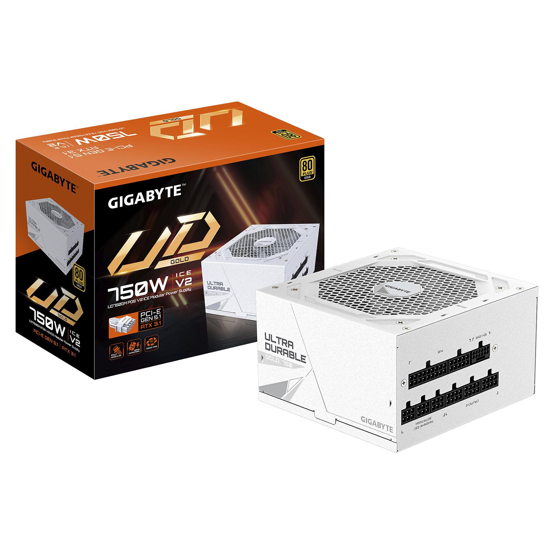 Gigabyte UD750GM PG5 V2 ICE strømforsyning - 750 W, 80 Plus Gold, fuldt modulær, PCIe Gen 5.1, ATX 3.1