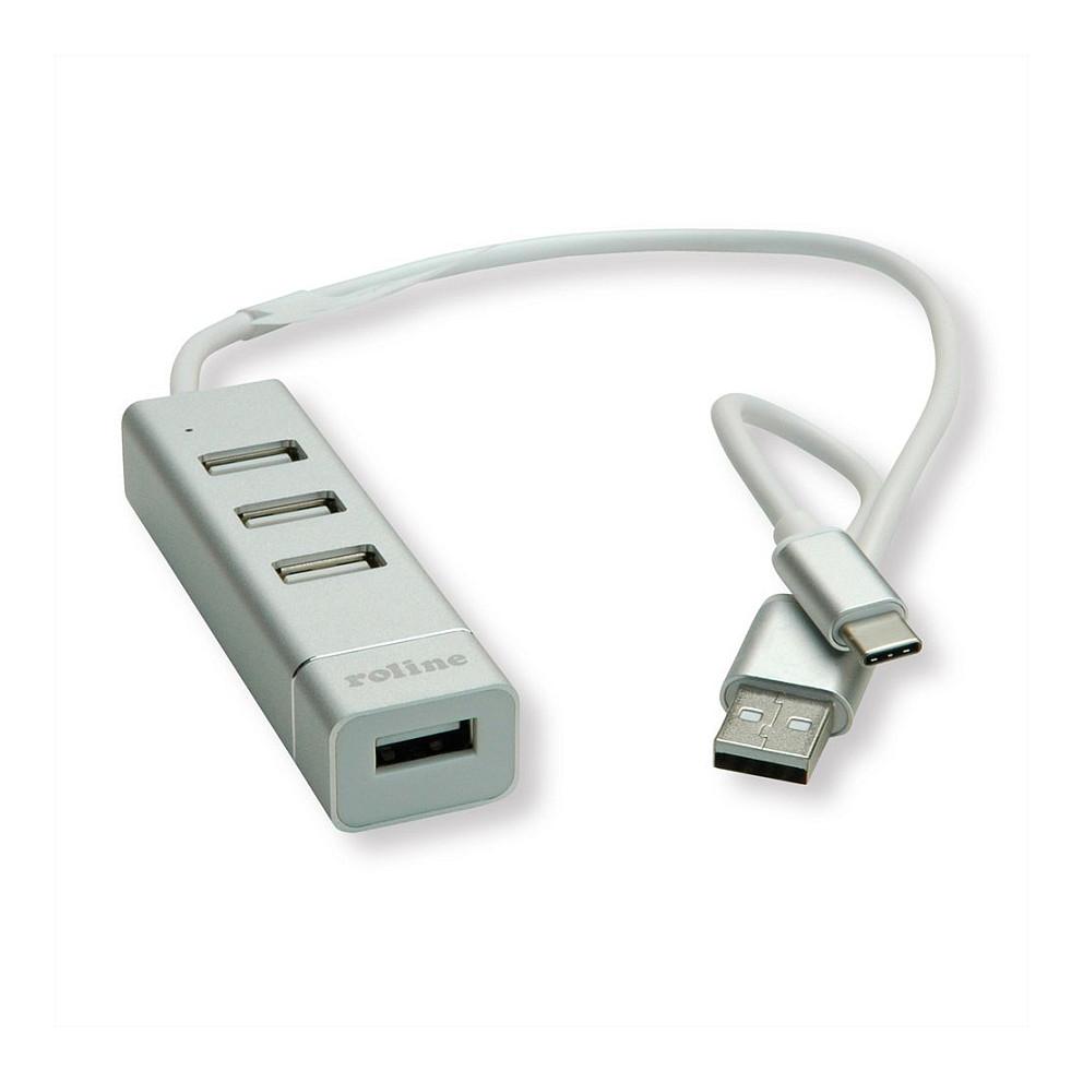 ROLINE 14.02.5037, USB 2.0, USB 2.0, 480 Mbit/s, Sølv, Hvid, Aluminium, 24 mm