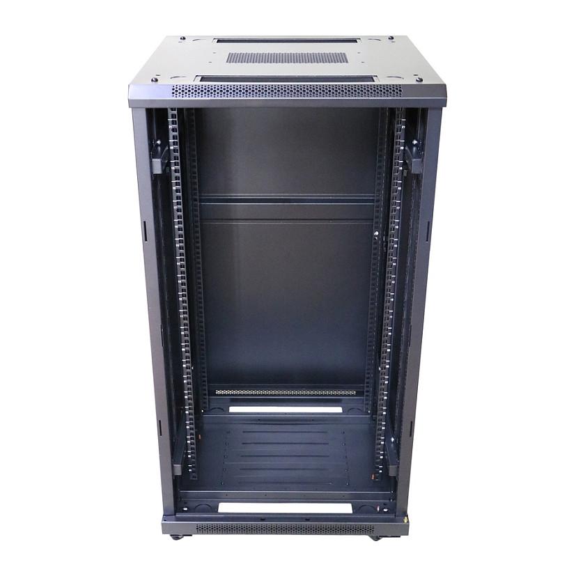Extralink 27U 600 x 600 mm sort gulvstående rackskab i stål med hærdet glasfront