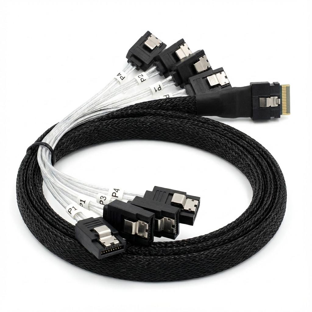 BC Kabel 1x SFF8654 x8 -> 8x SATA (SFF8482) intern 1m Kabel SlimSAS -> SATA (RSL74-A657)