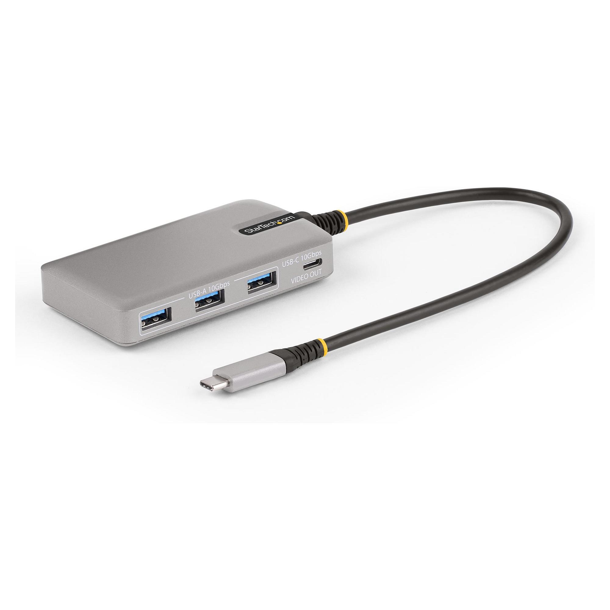 Startech 4-Port USB-C Hub with USB-C DP Alt Mode Video Output 4K 60Hz, 3x USB-A, 1x USB-C, 100W Power Delivery Pass-Through, USB 3.2 Gen 2 (10Gbps), Portable USB Type-C to USB Type-A/C - 1ft (30cm) Host Cable (HB31C3A1CDPPD3) - Hub - 1 x USB-C + 3 x USB 3.2 Gen 2 - desktop