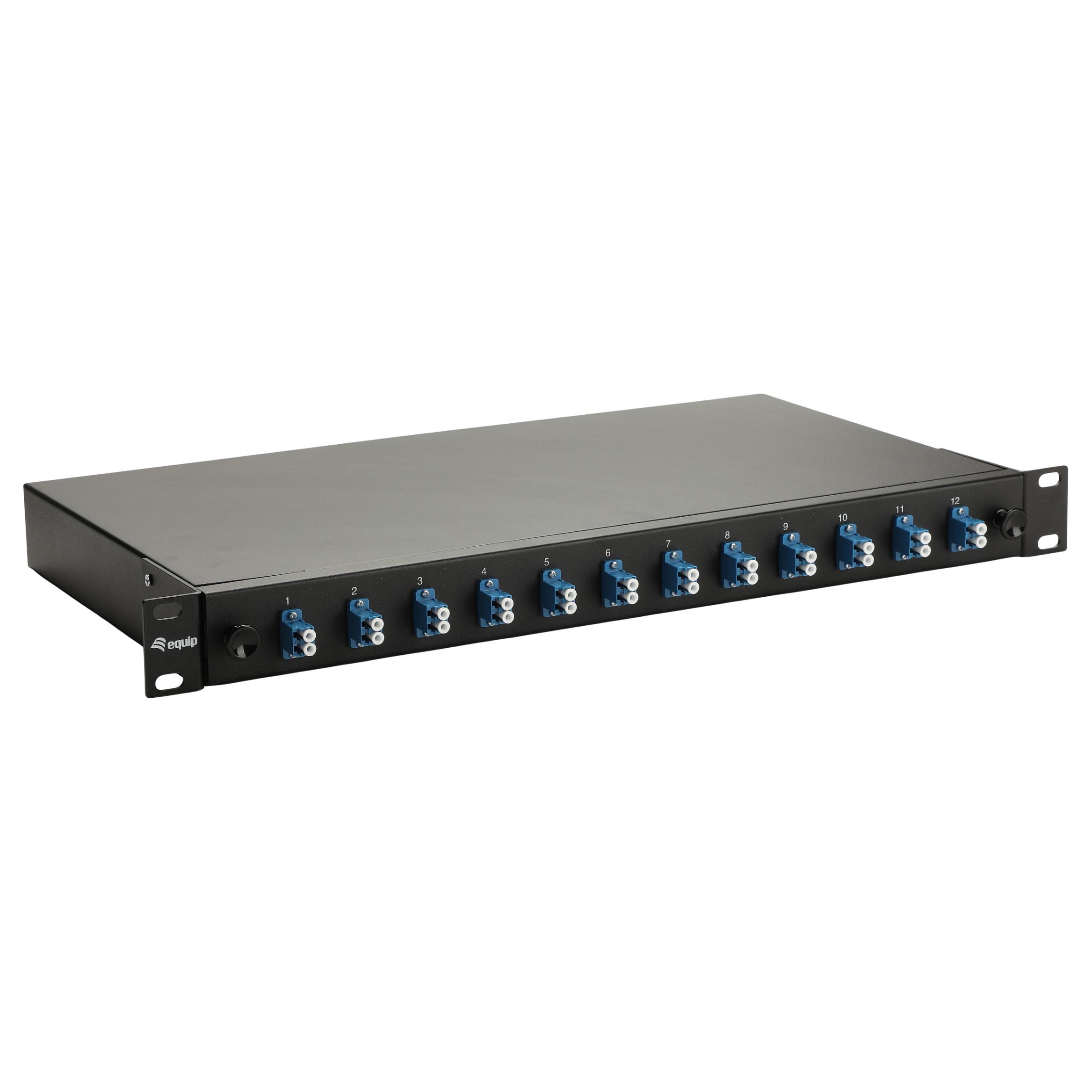 EQUIP 12-port fiberoptisk splejseboks LC Duplex OS2 1U til rackmontering - sort