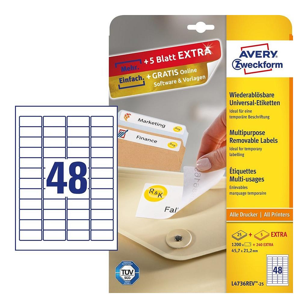 Aftagelige etiketter Avery Zweckform L4736REV-25 - 45,7 x 21,2 mm