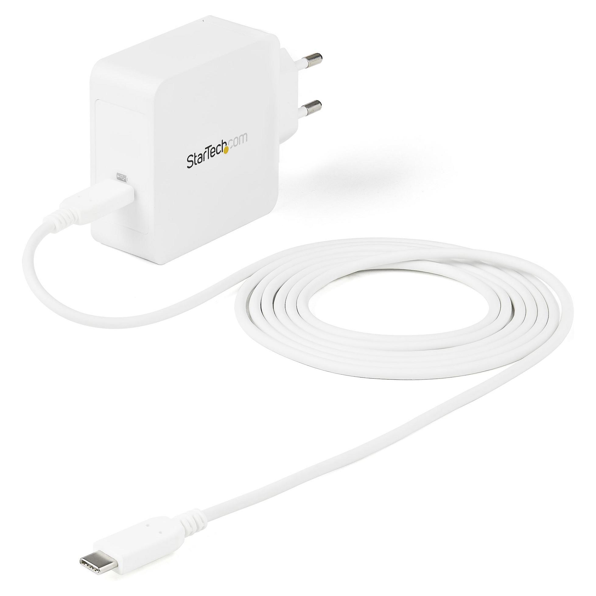 Startech USB C Wall Charger, USB C Laptop Charger 60W PD, 6ft/2m Cable, Universal Compact Type C Power Adapter, Dell XPS/Lenovo X1 Carbon, HP EliteBook, MacBook, USB IF/CE Certified - 60W PD3.0 Wall Charger (WCH1CEU) - Strømforsyningsadapter - 60 Watt - 3 A (USB-C) - på kabel: USB-C - Europa