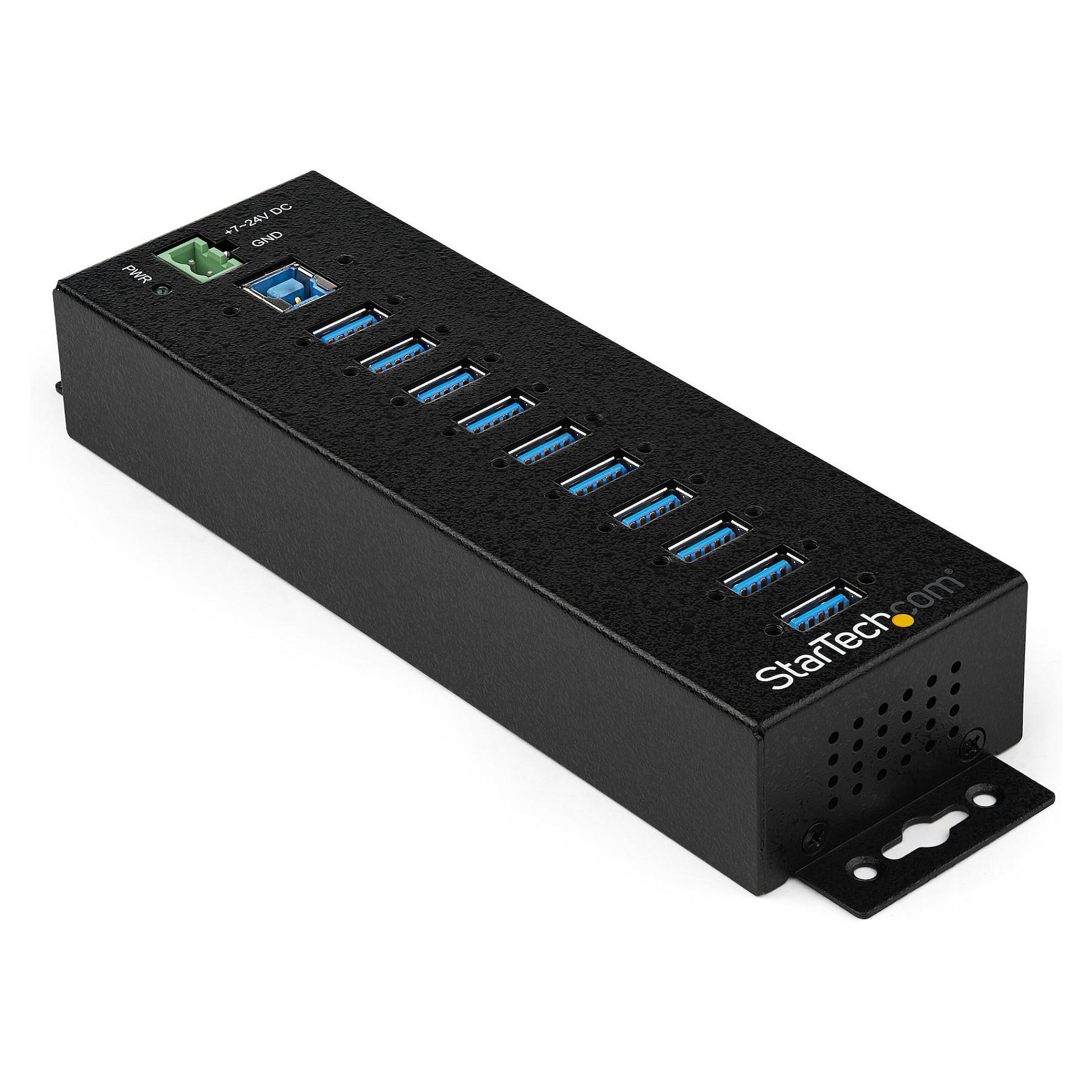 Startech 10 Port USB Hub with Power Adapter, Surge Protection, Metal Industrial USB 3.0 Data Transfer Hub, Din Rail, Wall or Desk Mountable, High Speed USB 3.1/ USB 3.2 Gen 1 5Gbps Hub - Windows/macOS/Linux (HB30A10AME) - Hub - 10 x USB 3.2 Gen 1 - DIN monterbar på skinne, væg-monterbar - TAA-kompatibel - for P/N: ITB20D3250