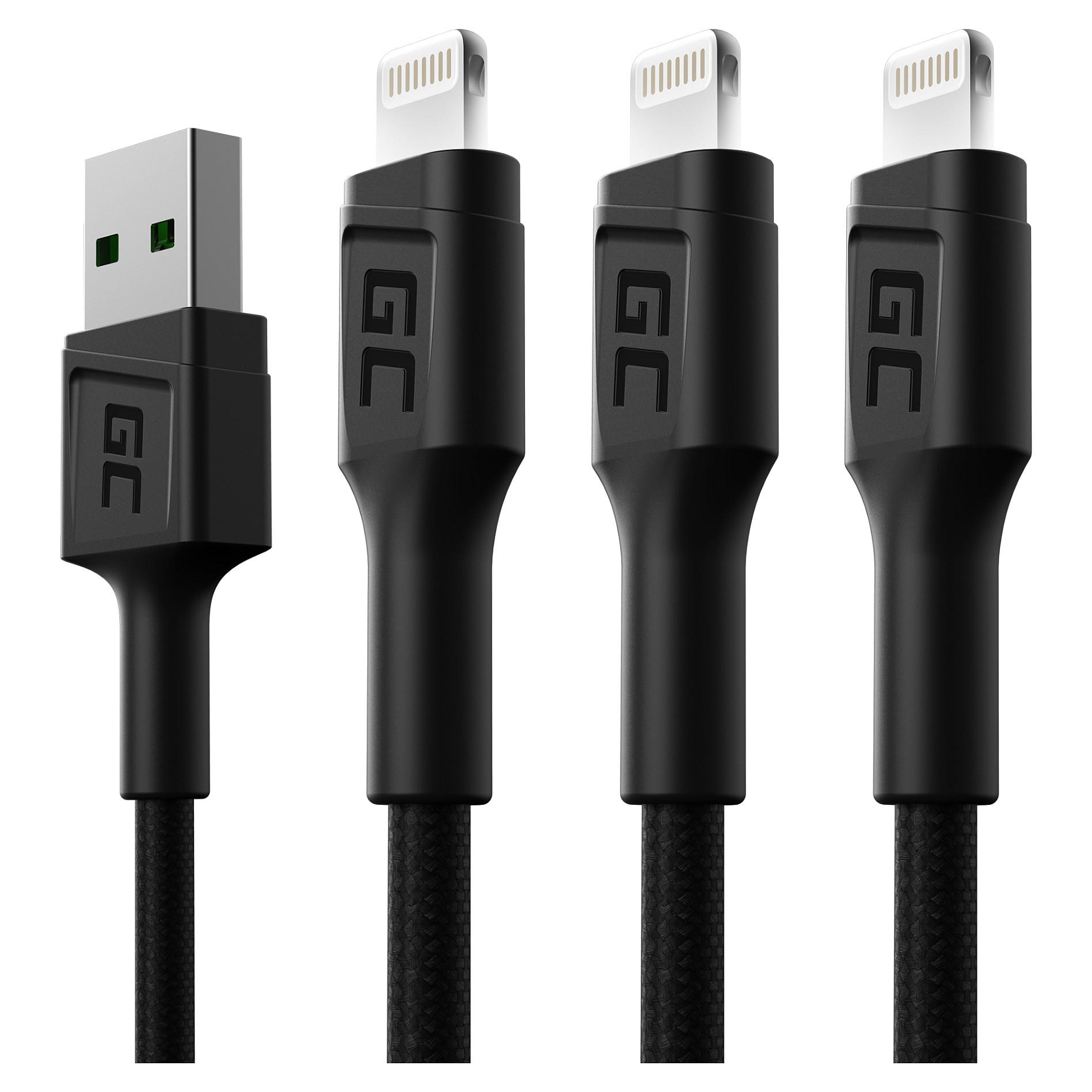 Green Cell Ray - Lightning-kabel - Lightning han til USB han - 200 cm - dobbelt afskærmet - sort (pakke med 3)