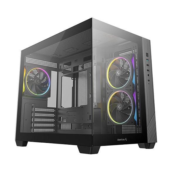 DeepCool CG330 3F - Micro-ATX - micro ATX - sidepanel med vindue (hærdet glas) - ingen strømforsyning (ATX / SFX / SFX-L) - sort - USB/Lyd