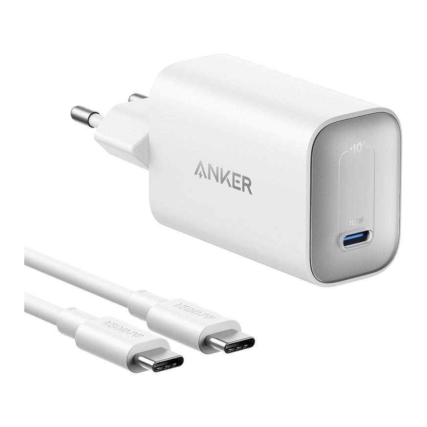 Mobiloplader Anker Nano Charger 100W med USB-C til USB-C-kabel - hvid