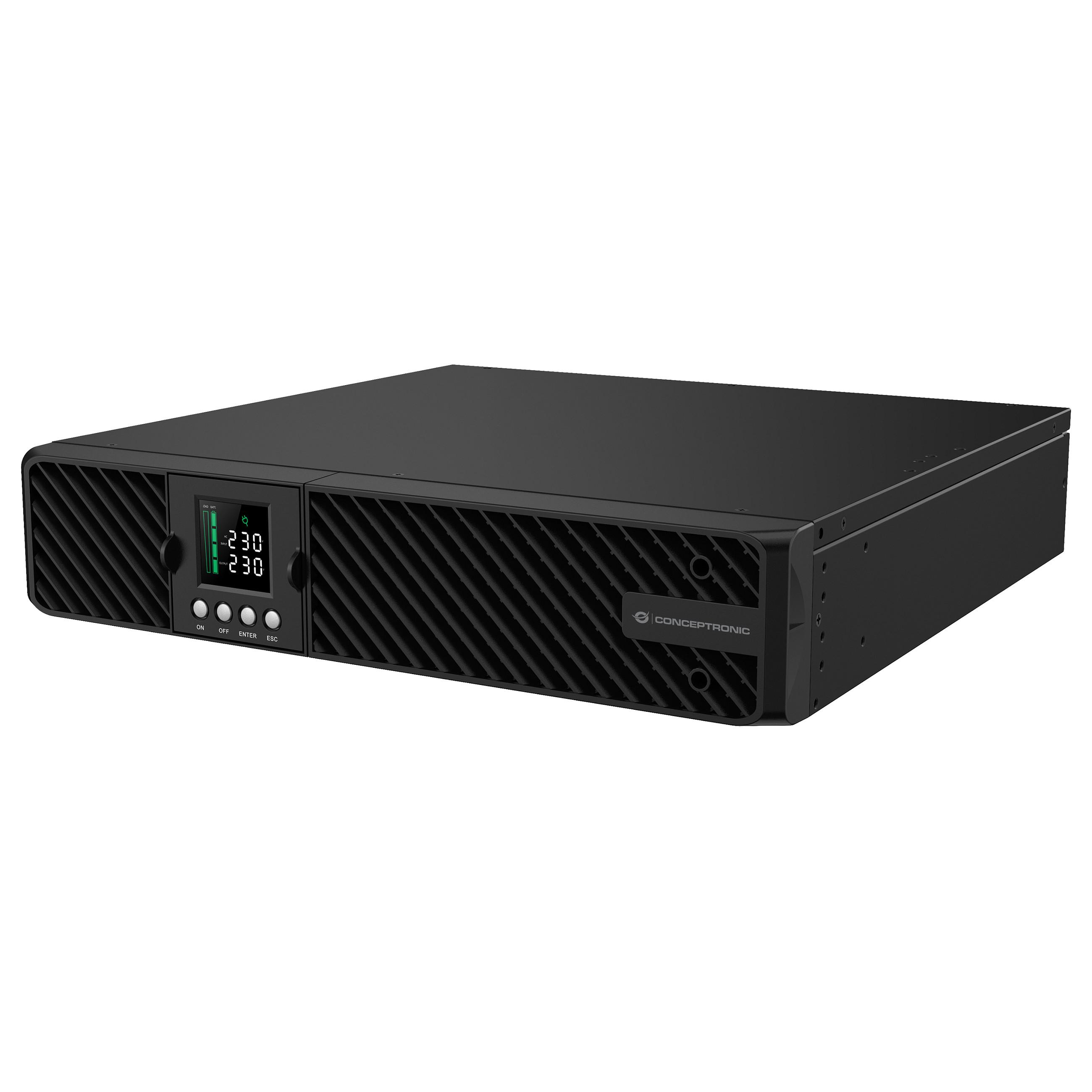 Conceptronic ZEUS51E3K 3000 VA 3000 W online UPS med IEC, LCD og rackmonteringssæt