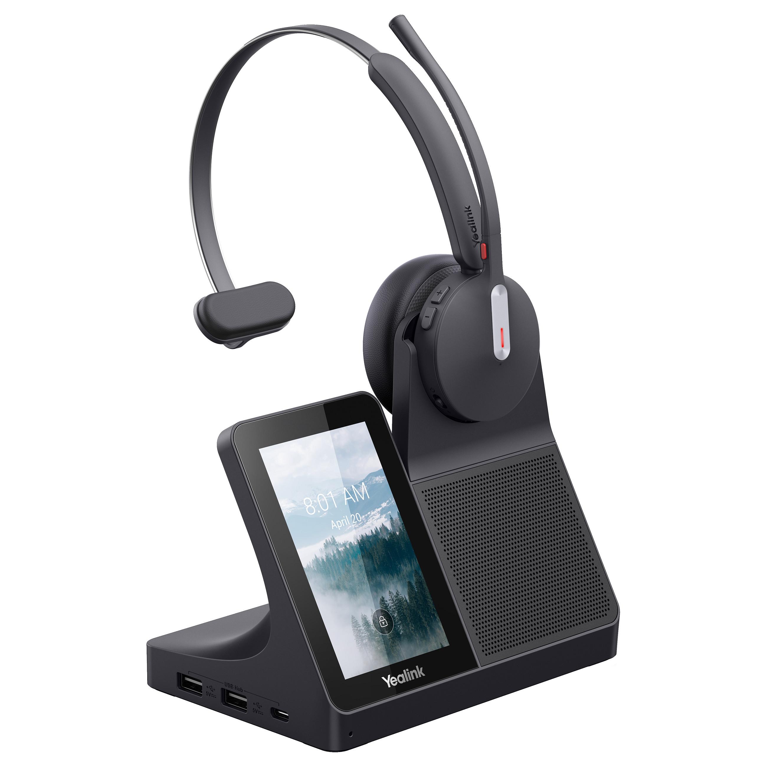 Yealink WH64 Workstation Mono headset med USB-C, Bluetooth, ladestander og basestation - sort