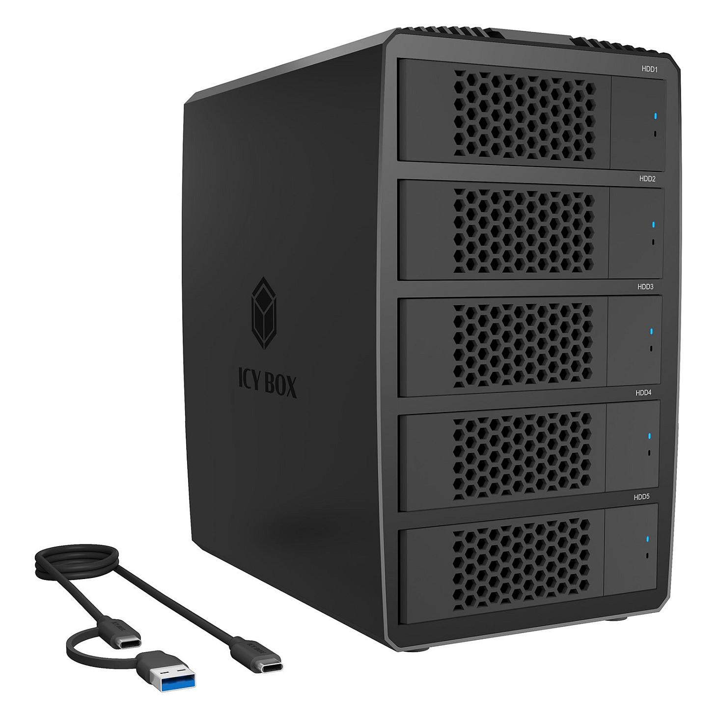 „Icy Box System-RAID“ 5 colių įstrižainės diskas su 2,5 colio / 3,5 colio SATA disku, IB-RD3705-CU3 RAID 0,1,10,3,5, vienas, didelis, klonas
