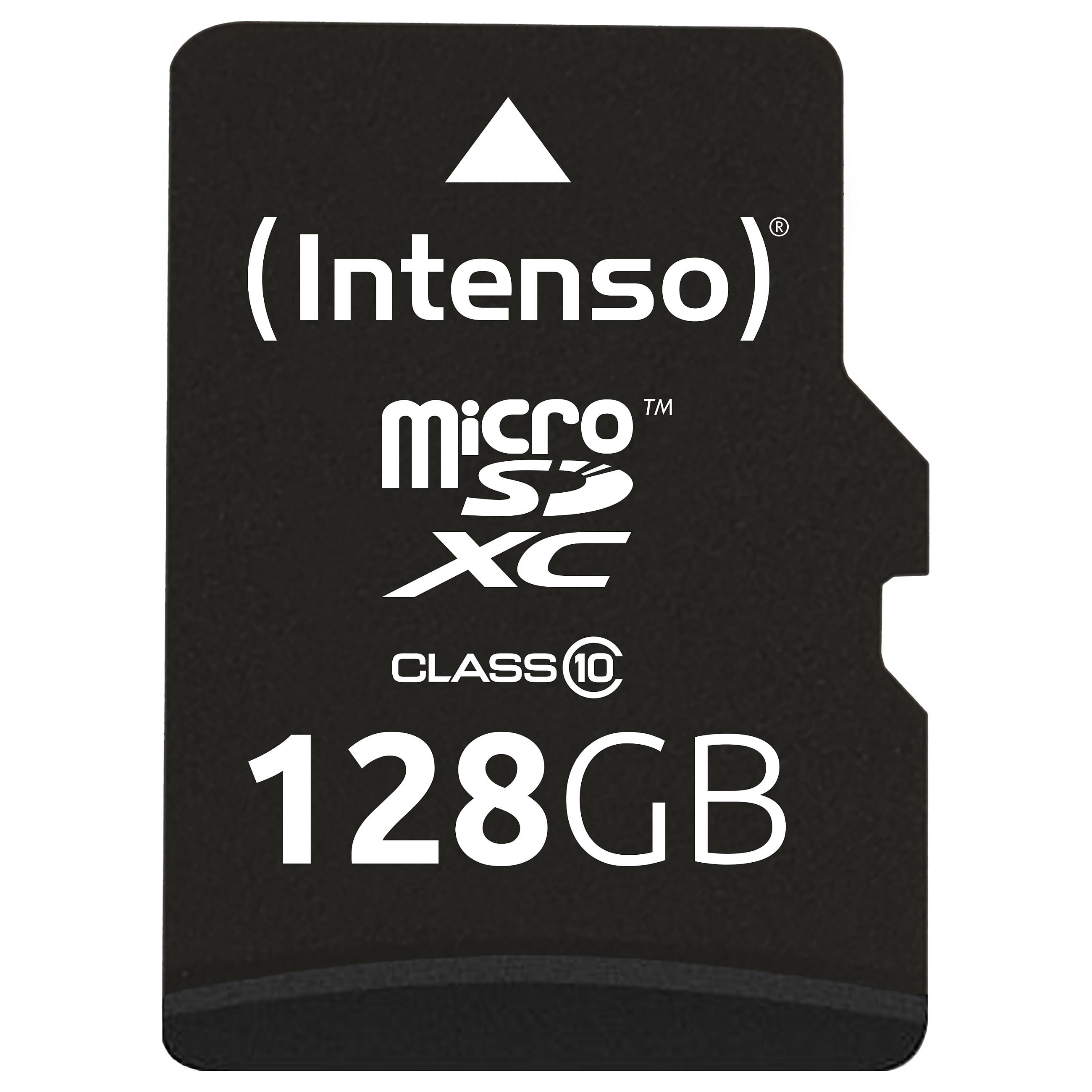 Intenso 3413491, 128 GB, MicroSDXC, Klasse 10, 25 MB/s, Stødresistent, Temperaturbestandigt, Vandtæt, Røntgenbestandig, Sort