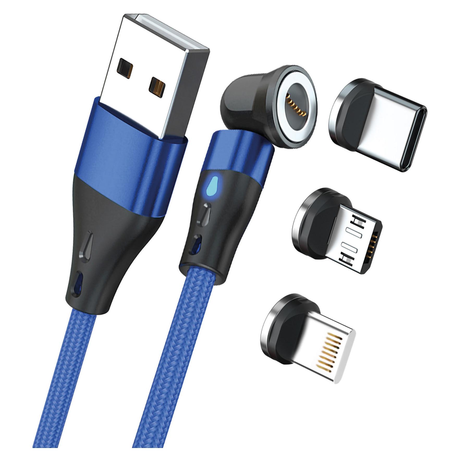 Magnetisk USB-kabel RealPower MagneticCharge3 3 A 2 m med adaptere - blå