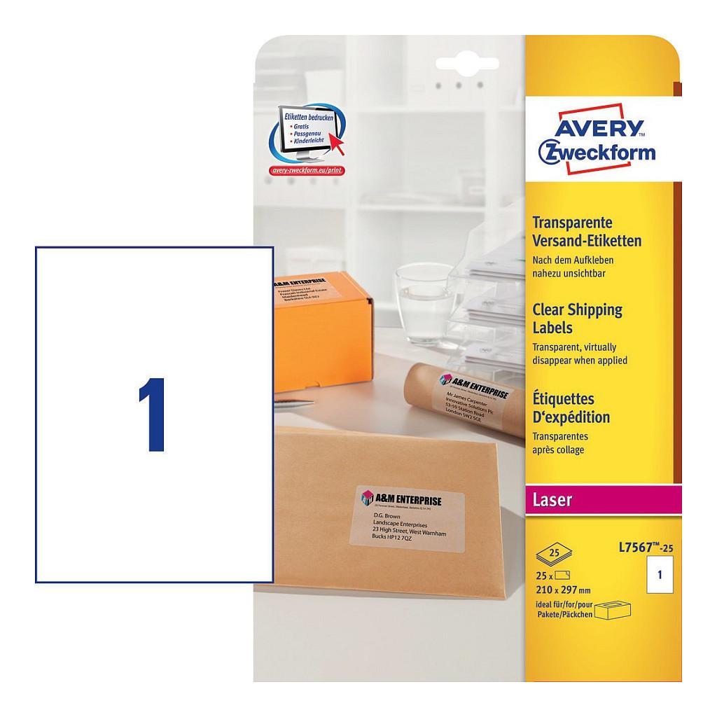 Forsendelsesetiketter i folie Avery Zweckform L7567-25 - 210 x 297 mm
