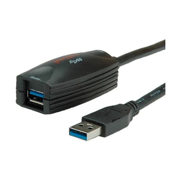 Aktivt USB-repeaterkabel ROLINE USB 3.2 Gen 1 - 5 m, sort