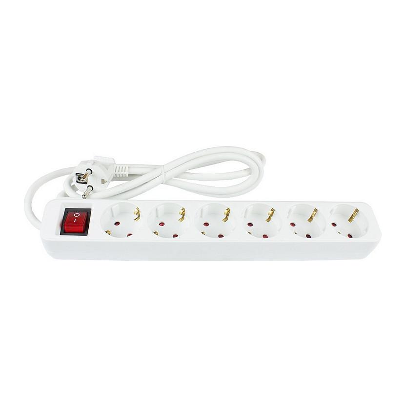 Stikdåse med afbryder PS016-W015 - 6 udtag, hvid, 1,5 m