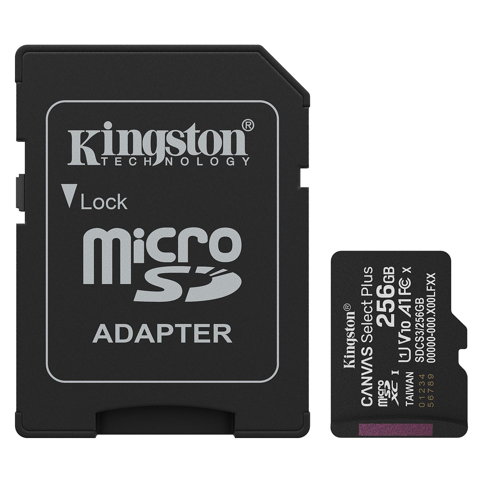 Kingston Canvas Select Plus - Flashhukommelseskort (SD adapter inkluderet) - 256 GB - A1 / Video Class V10 / UHS-I U1 / Class10 - microSDXC UHS-I