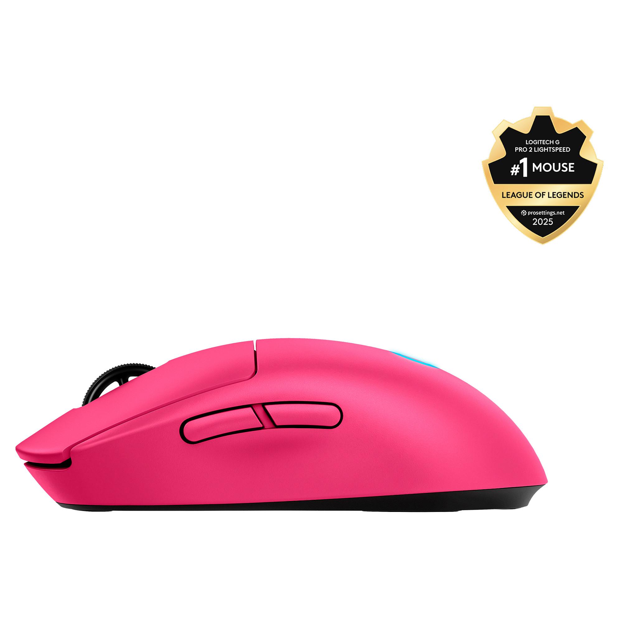 Logitech G PRO 2 - Mus - gaming - højre- og venstrehåndet - optisk - 8 knapper - trådløs, kablet - 2.4 GHz, USB - USB Logitech LIGHTSPEED-modtager - pink