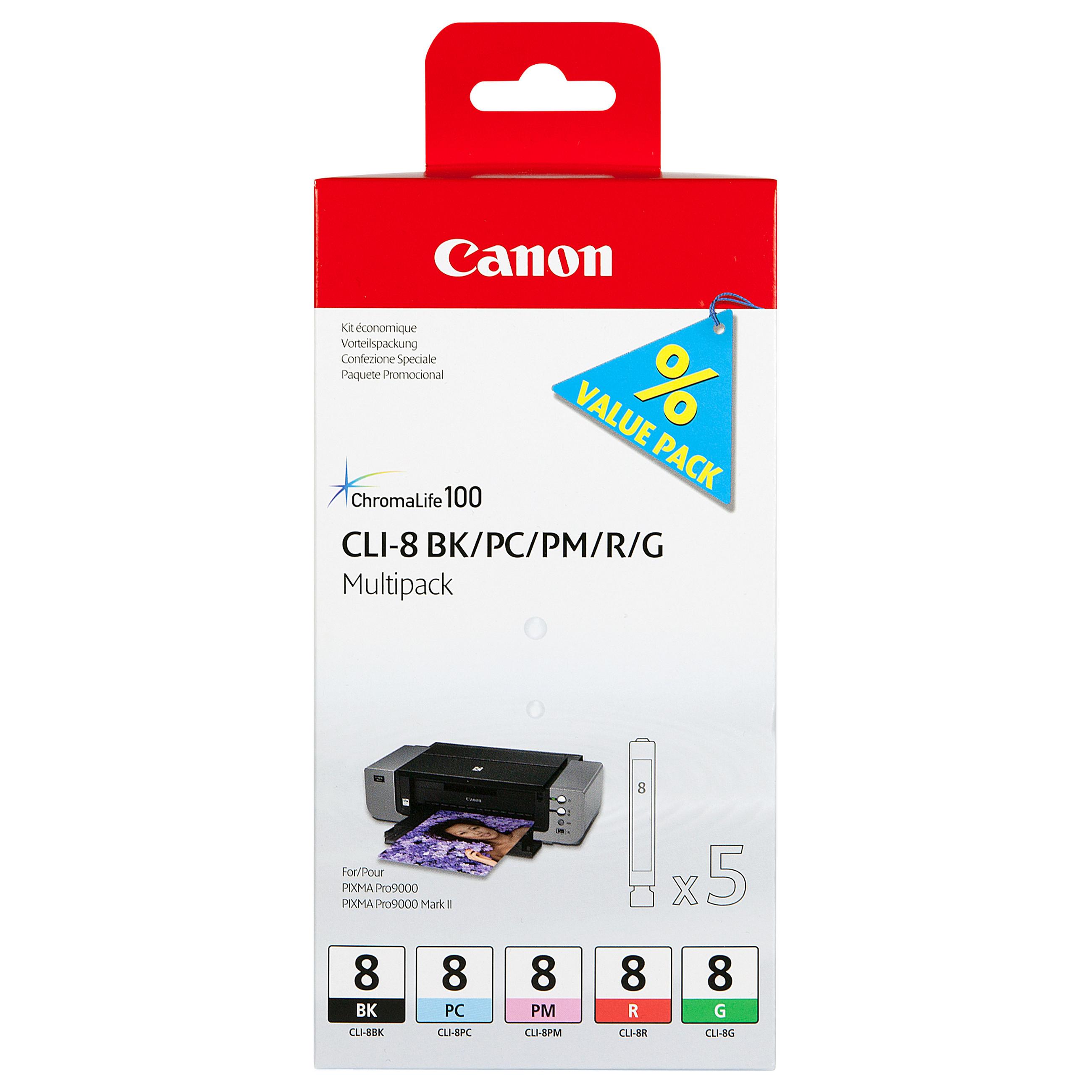 Canon CLI Value Pack 8 Multipack Sort Cyan Magenta Rød Grøn Blækbeholder 0620B027
