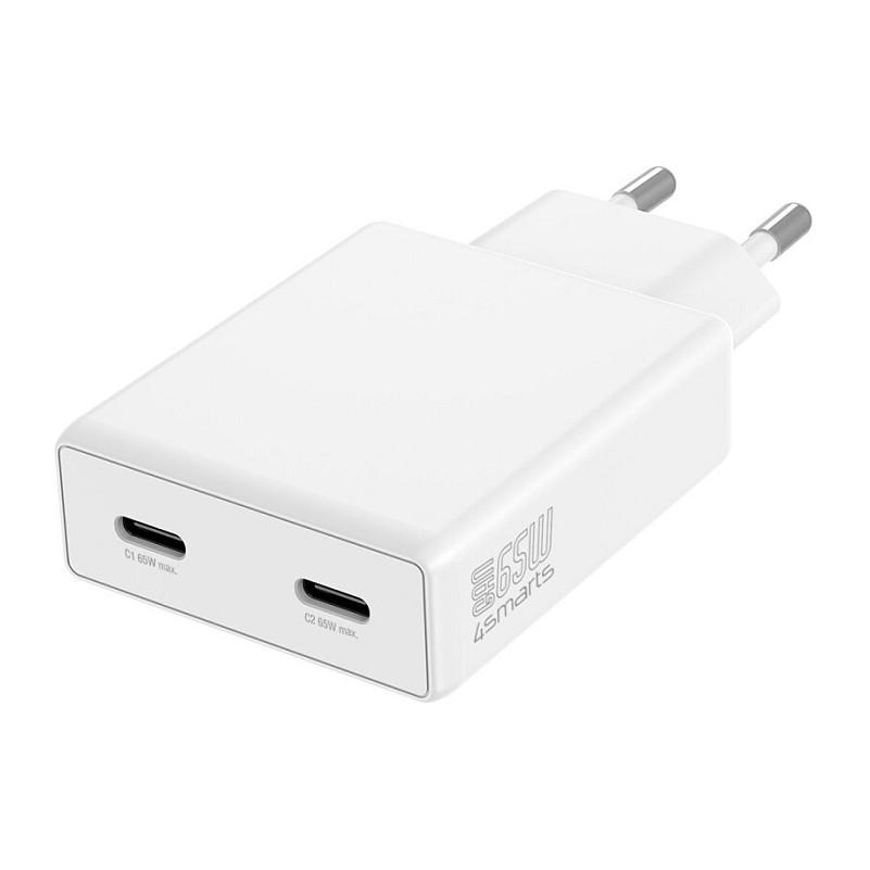 USB-C vægoplader 4smarts PDPlug Slim Dual 65W GaN 2C - hvid