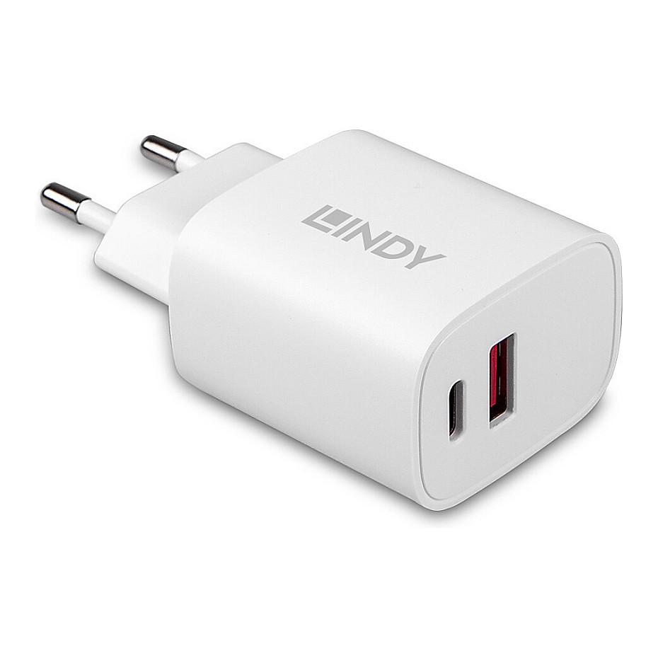 Vægoplader Lindy 73413 USB-A/USB-C 20 W - hvid