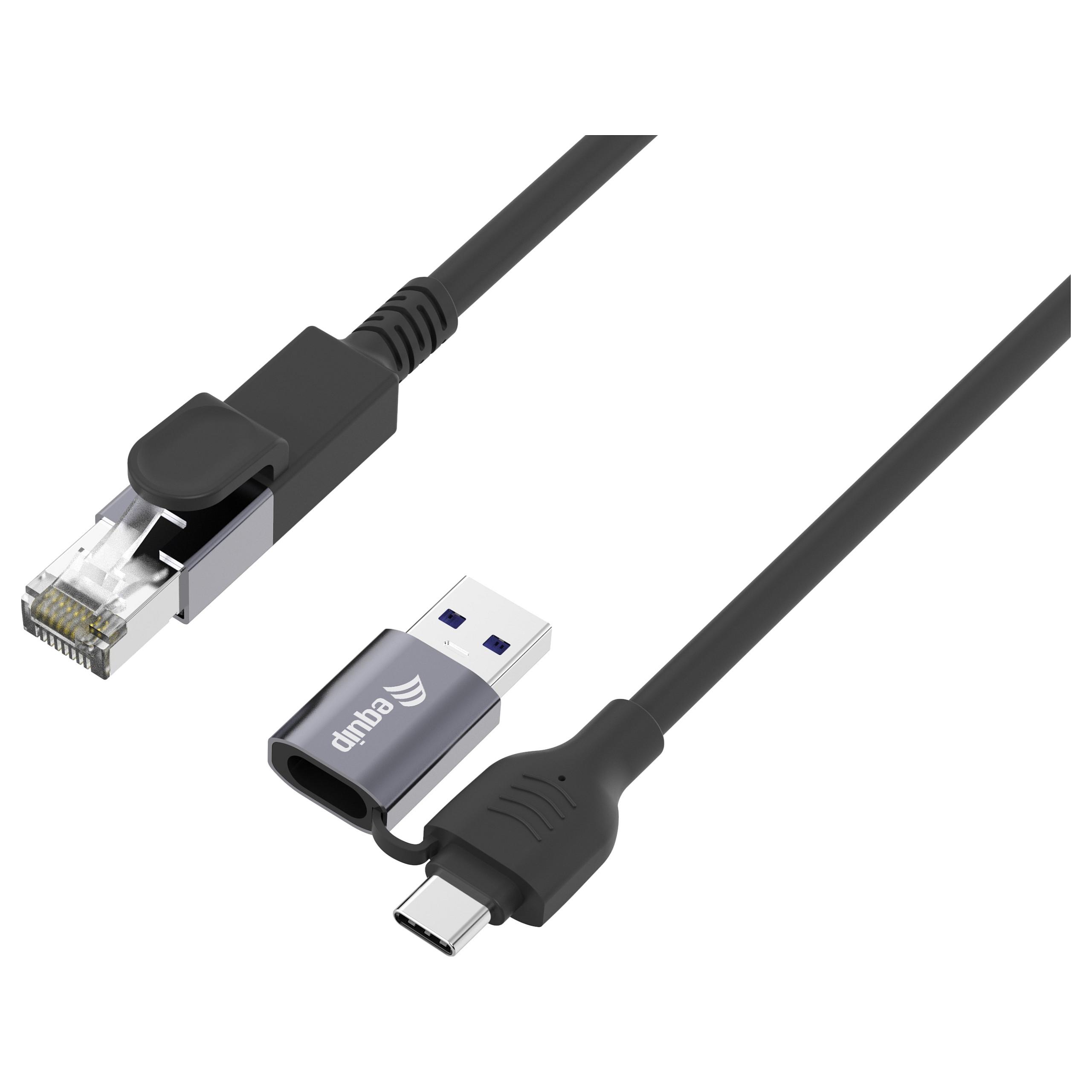 Netværksadapterkabel Equip USB-C/A til RJ45 Gigabit - 3 m, sort