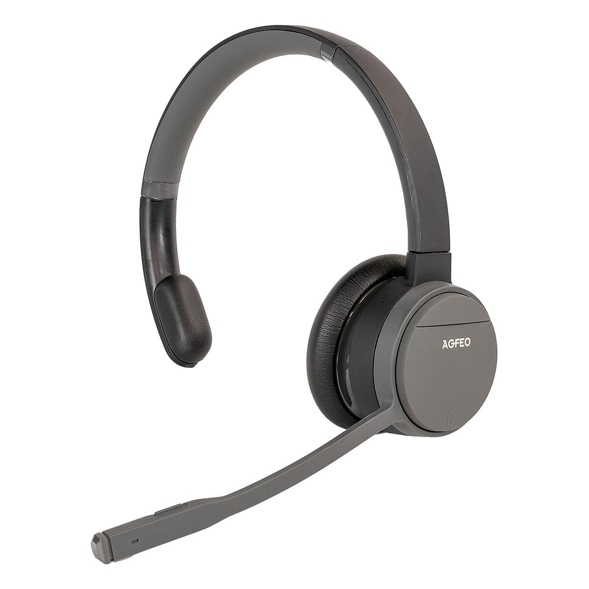 AGFEO Infinity Mono - trådløst mono-headset til kontor/Call center, hovedbøjle, Bluetooth, sort