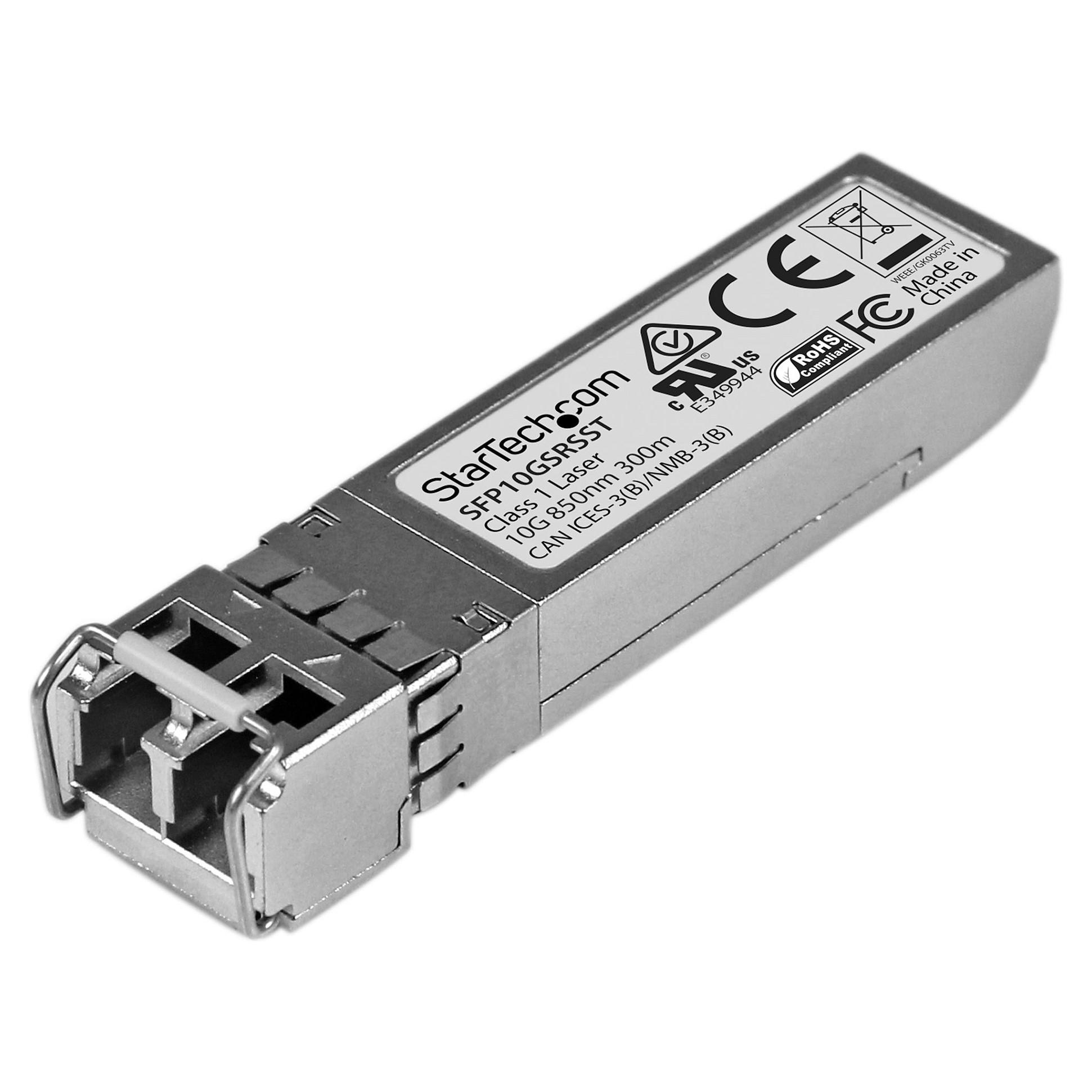 Startech Cisco SFP-10G-SR-S Compatible SFP+ Module, 10GBASE-SR, 10GbE MMF Optic Transceiver, 10GE Gigabit Ethernet SFP+, LC Connector, 300m, 850nm, DDM, Cisco Firepower, ASR9000, C9300 - Lifetime Warranty (SFP10GSRSST) - SFP+ transceiver modul (svarende til: Cisco SFP-10G-SR-S) - 10GbE - 10GBase-SR - LC multimodus - op til 300 m - 850 nm
