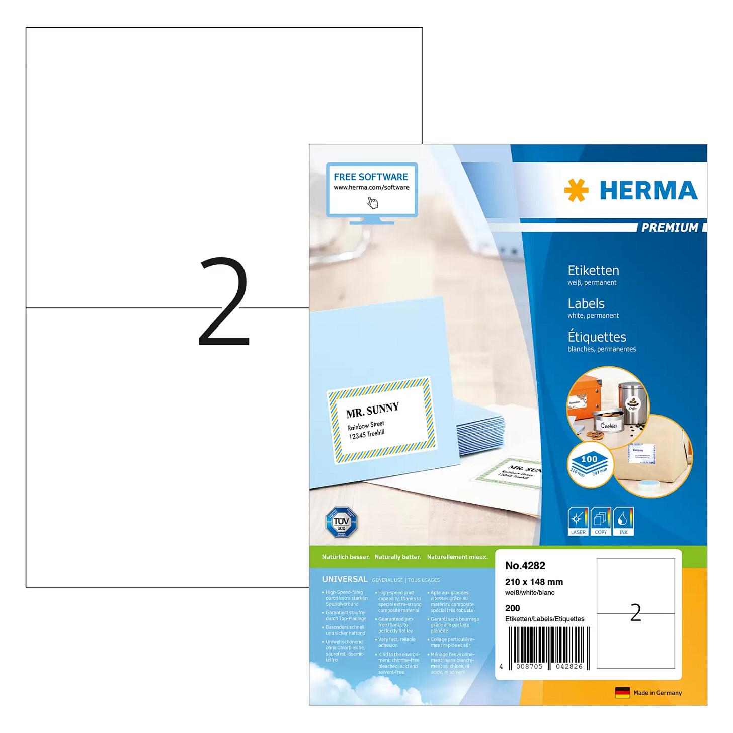 HERMA Premium - Papir - mat - permanent selvklæbende - hvid - A5 (148 x 210 mm) 200 etikette(r) (100 ark x 2) laminerede etiketter