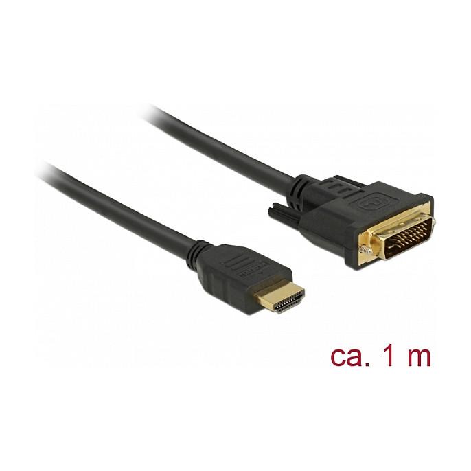 Delock - Adapterkabel - HDMI han til DVI-D han - 1 m - tripel-afskærmet - sort - tommelskruer