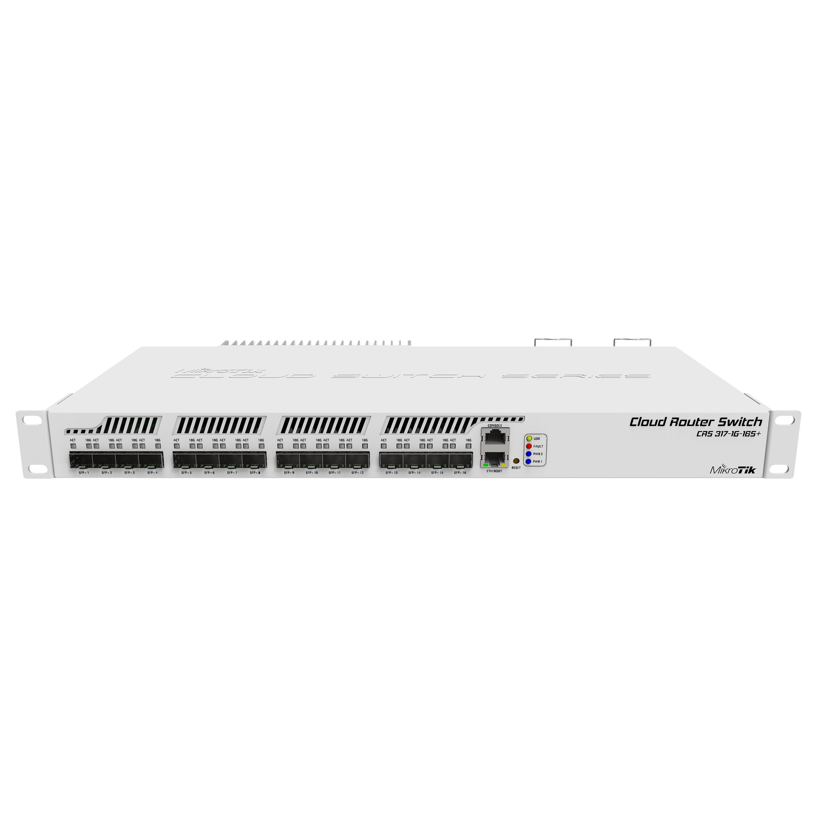 MikroTik CRS317-1G-16S+RM administreret L3 switch med 16 SFP+, 1U rackmontering, grå