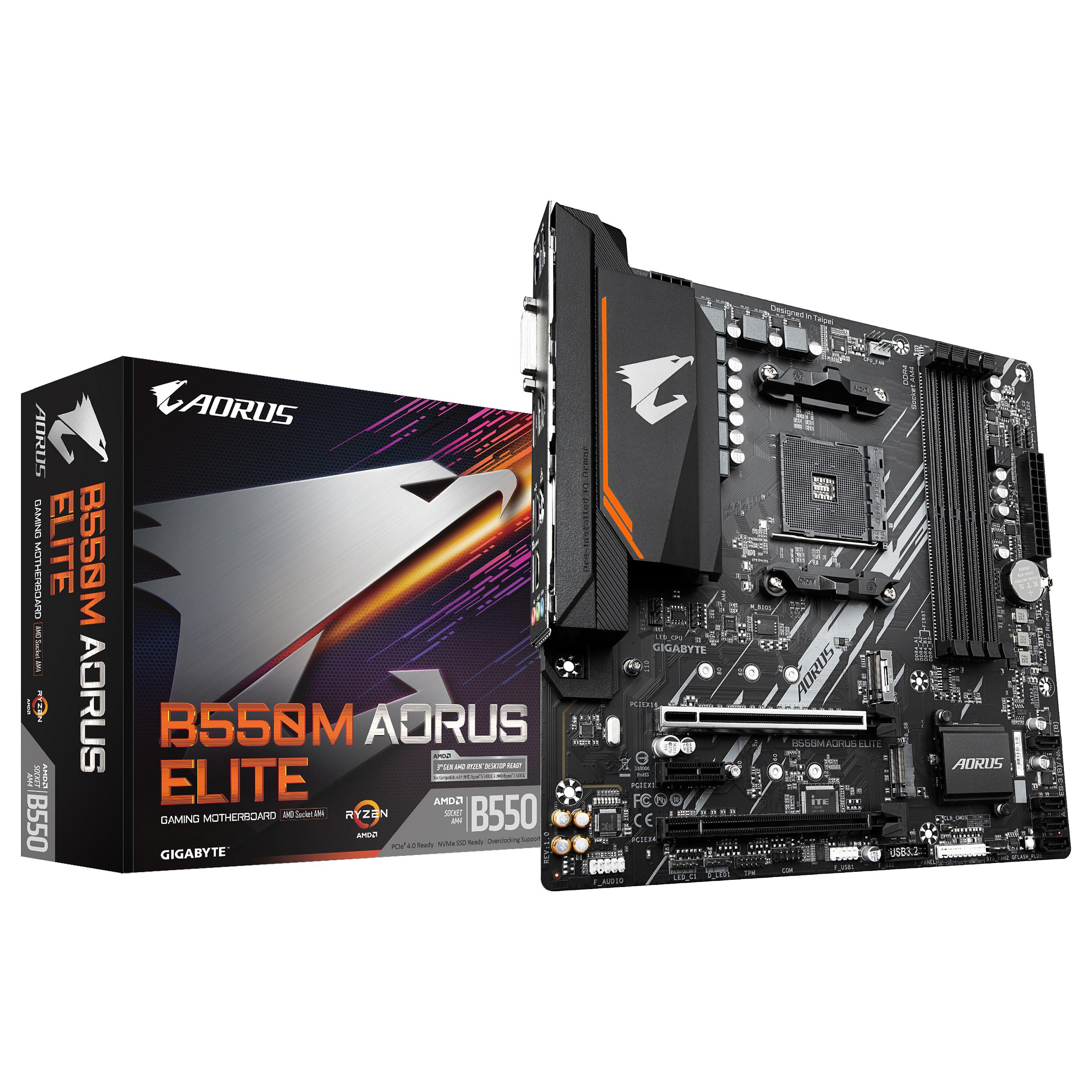 Bundkort Gigabyte B550M Aorus Elite - AMD AM4, micro ATX, PCIe 4.0, USB 3.2, 1 GbE