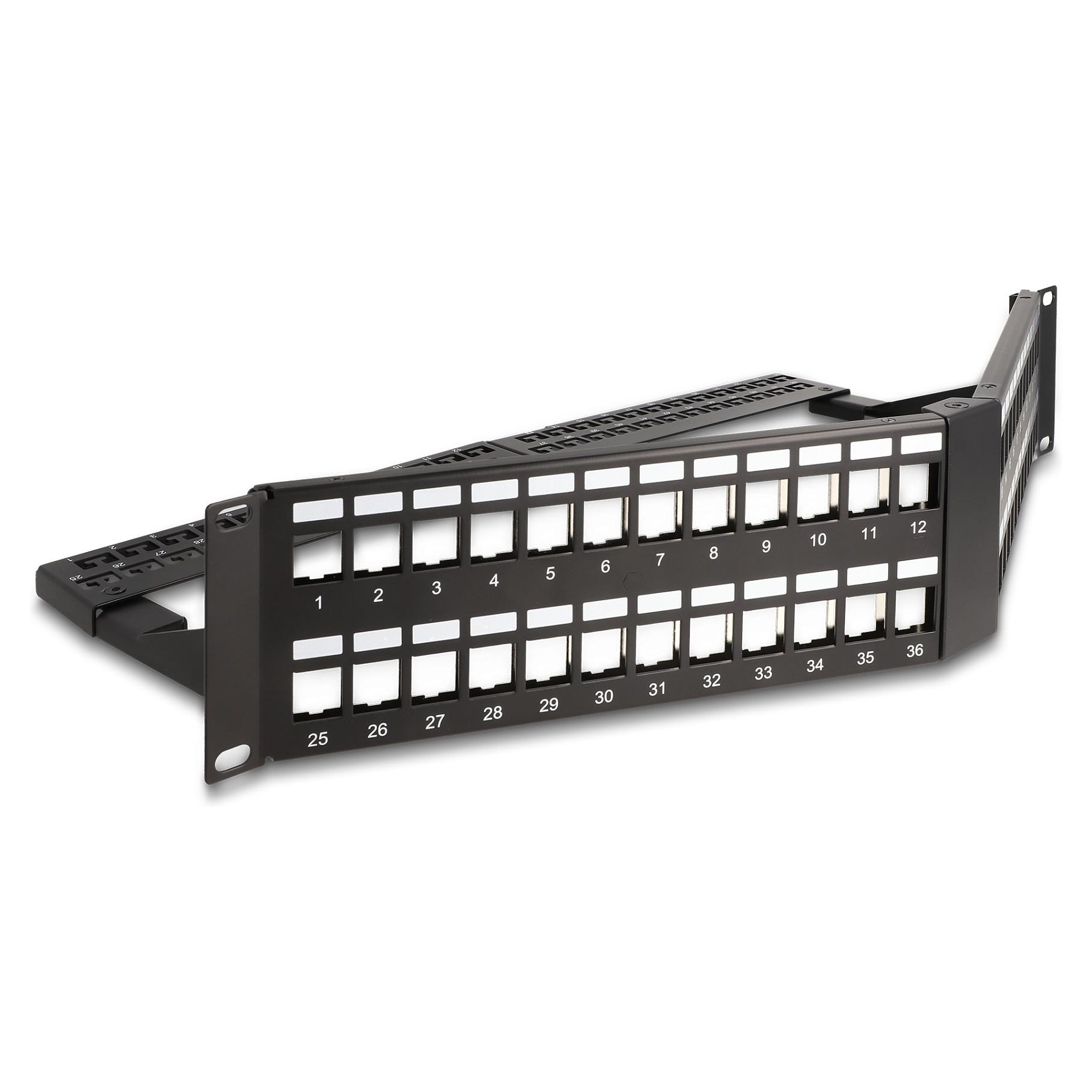 Keystone-patchpanel DeLOCK 19" 48 port 2U vinklet - sort