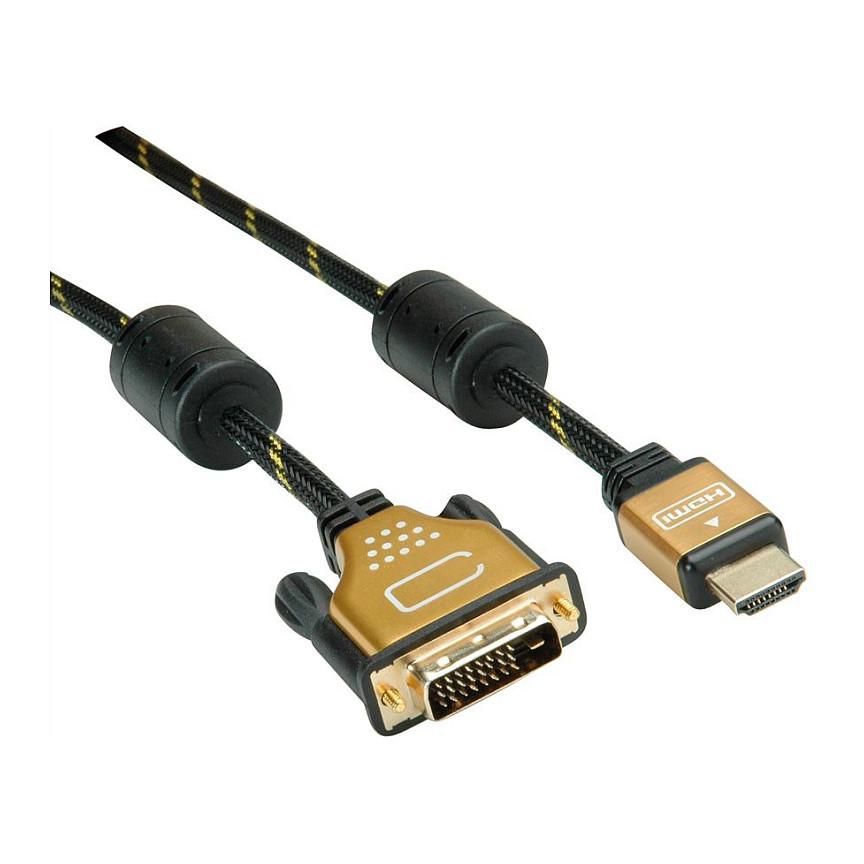 HDMI-DVI-kabel ROLINE GOLD DVI (24+1) han/han - 3 m