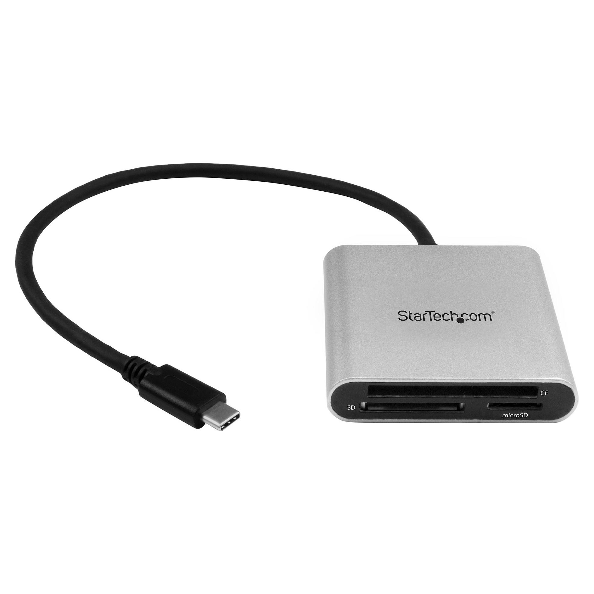 Startech USB 3.0 Flash Memory Multi-Card Reader/Writer with USB-C - SD microSD and CompactFlash Card Reader w/ Integrated USB-C Cable (FCREADU3C) - Kortlæser (CF 1, CF II, MMC, SD, microSD, SDHC, microSDHC, SDXC, microSDXC) - USB 3.0