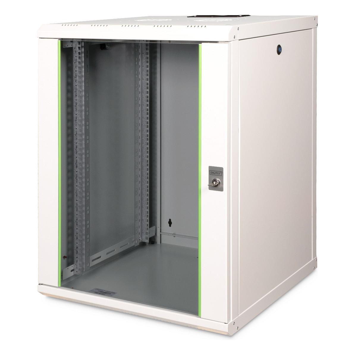 DIGITUS Unique Series vægmonteret netværksskab 16U 600 x 600 mm - grå med glasfront