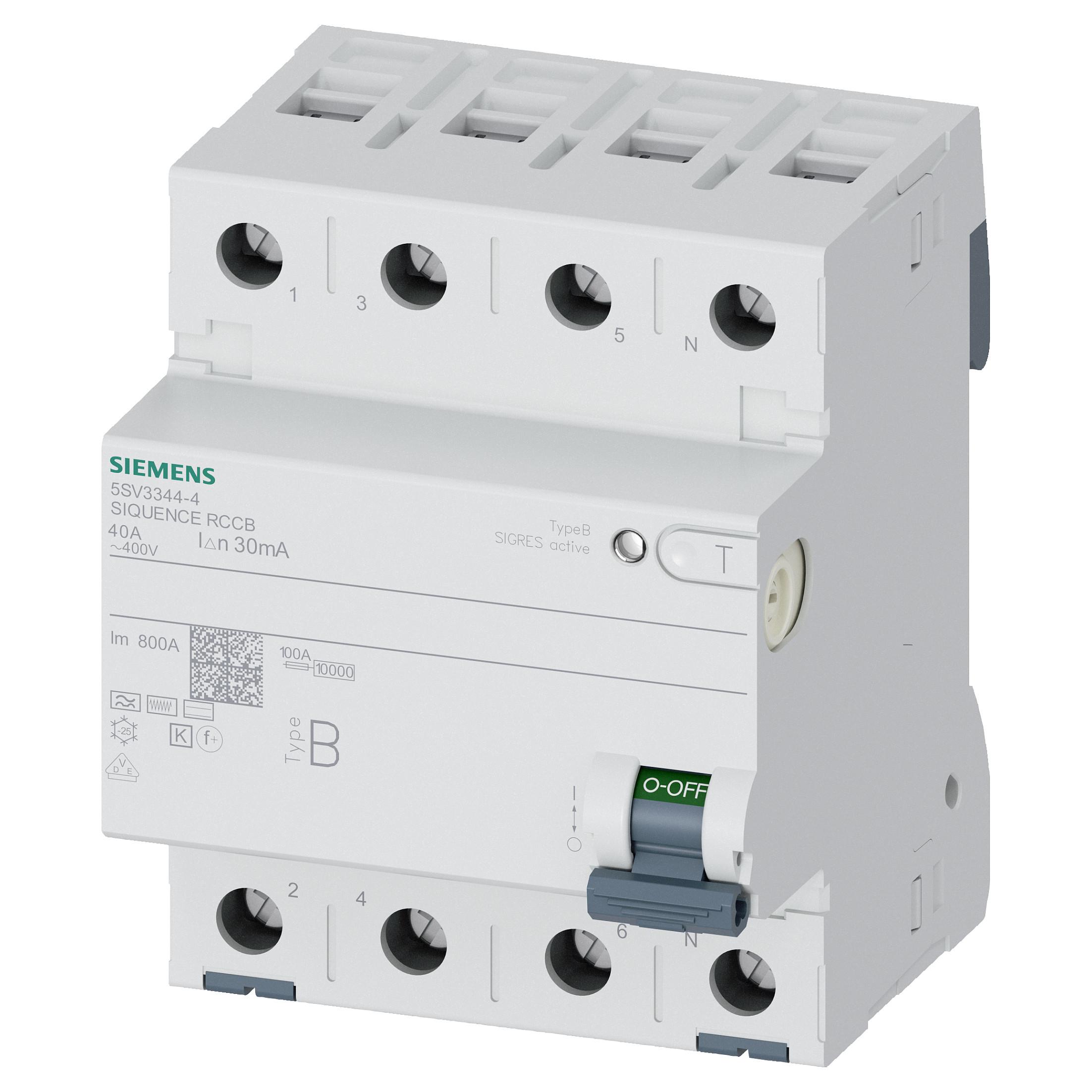 Siemens Hpfi 4-polet type b 40a 30 ma 400vac korttidsforsinke