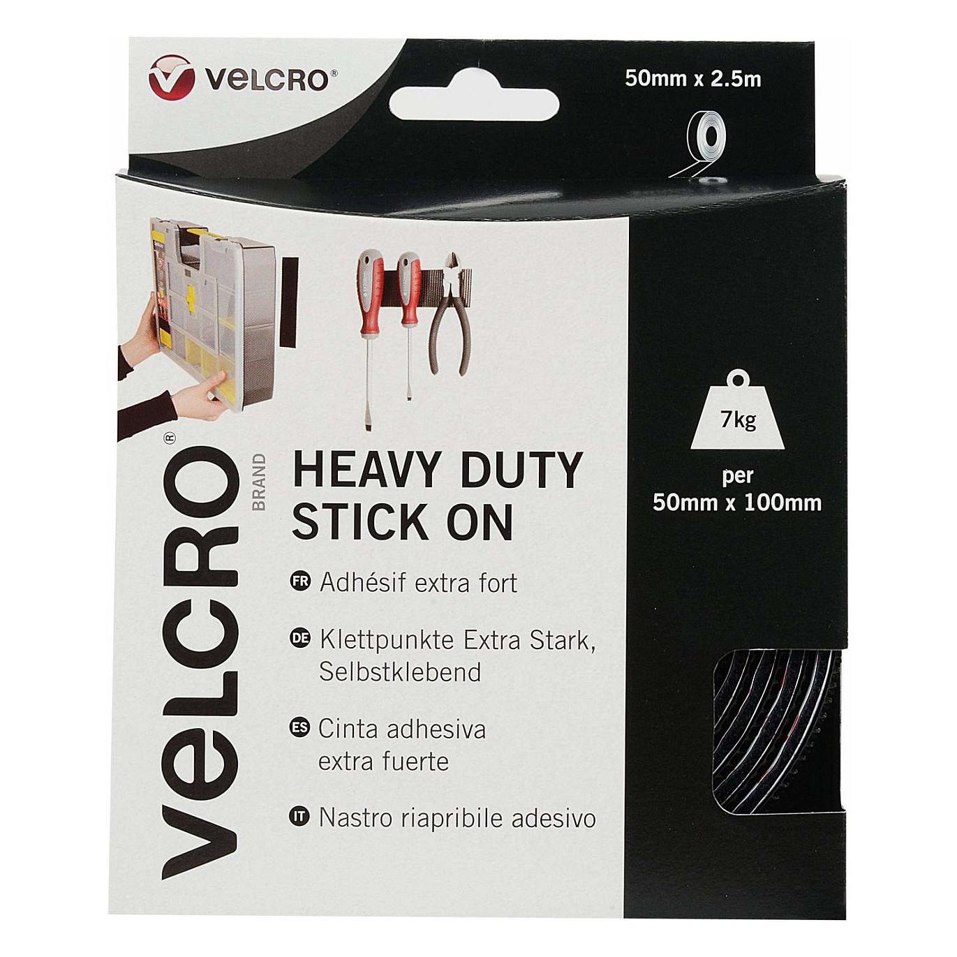 Selvklæbende burrebånd Velcro Heavy Duty Stick On 50 mm x 2,5 m - sort