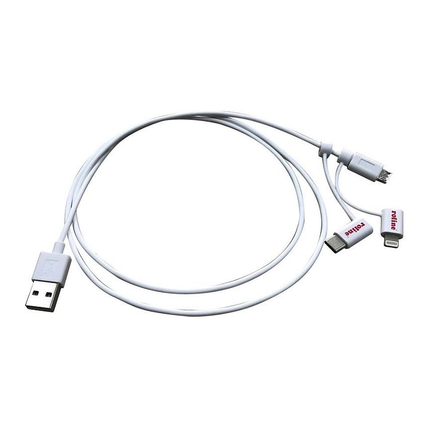 USB-kabel ROLINE 11.02.8329 med Lightning- og USB-C-adapter 1 m - hvid