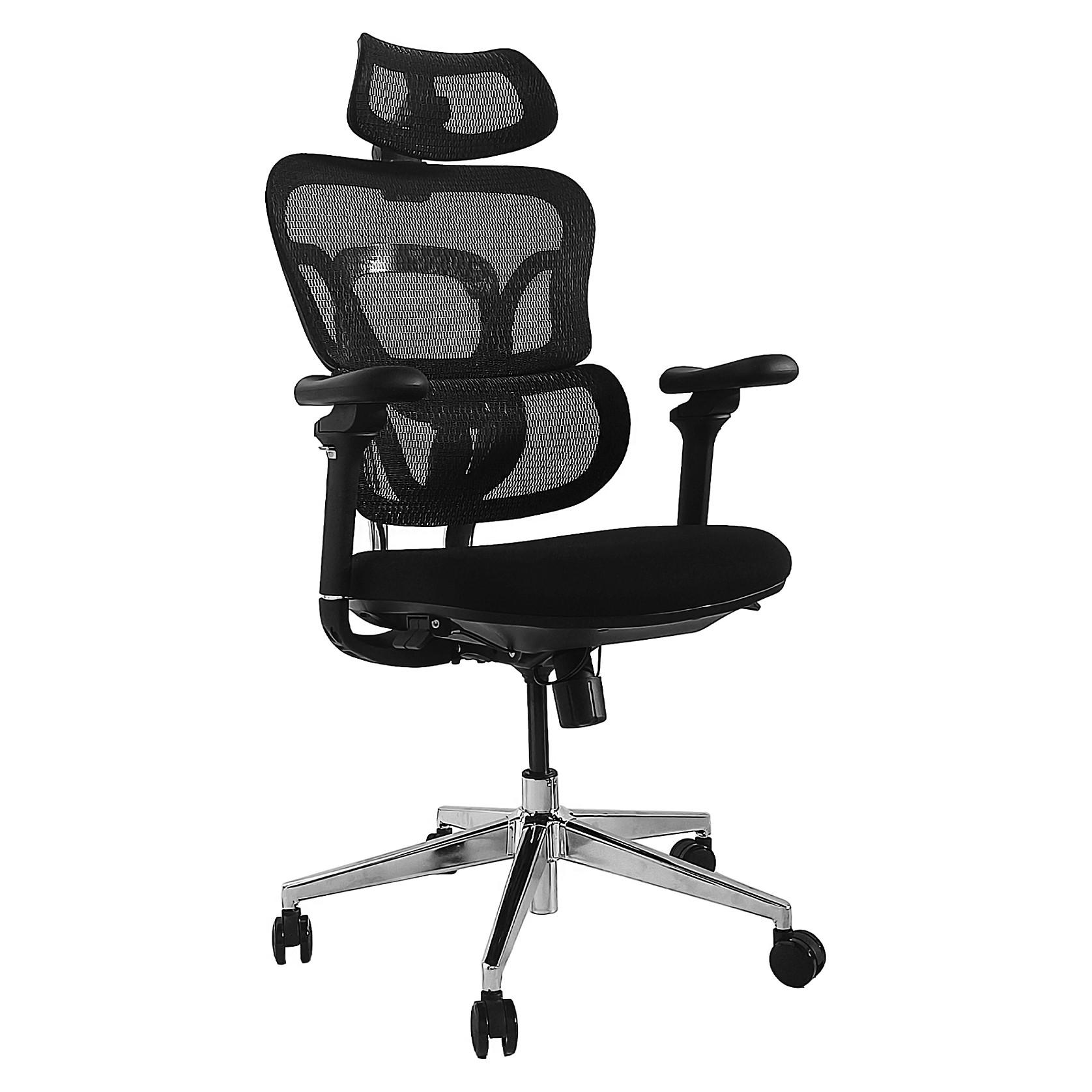 EQUIP ergonomisk kontorstol med nakkestøtte, 3D-armlæn og meshryg, sort