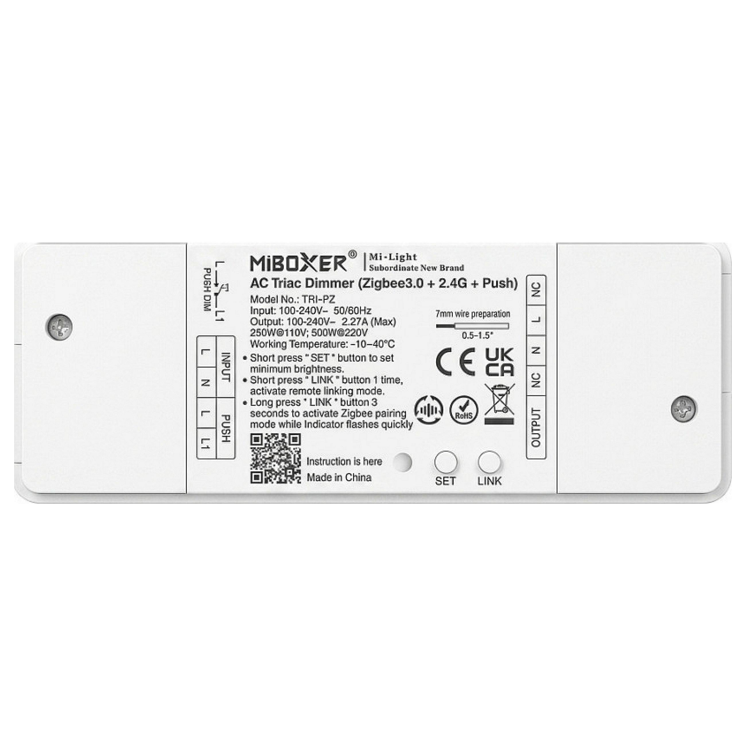 Miboxer TRI-PZ LED-dæmper 500 W AC TRIAC Zigbee 3.0+2,4G+Push