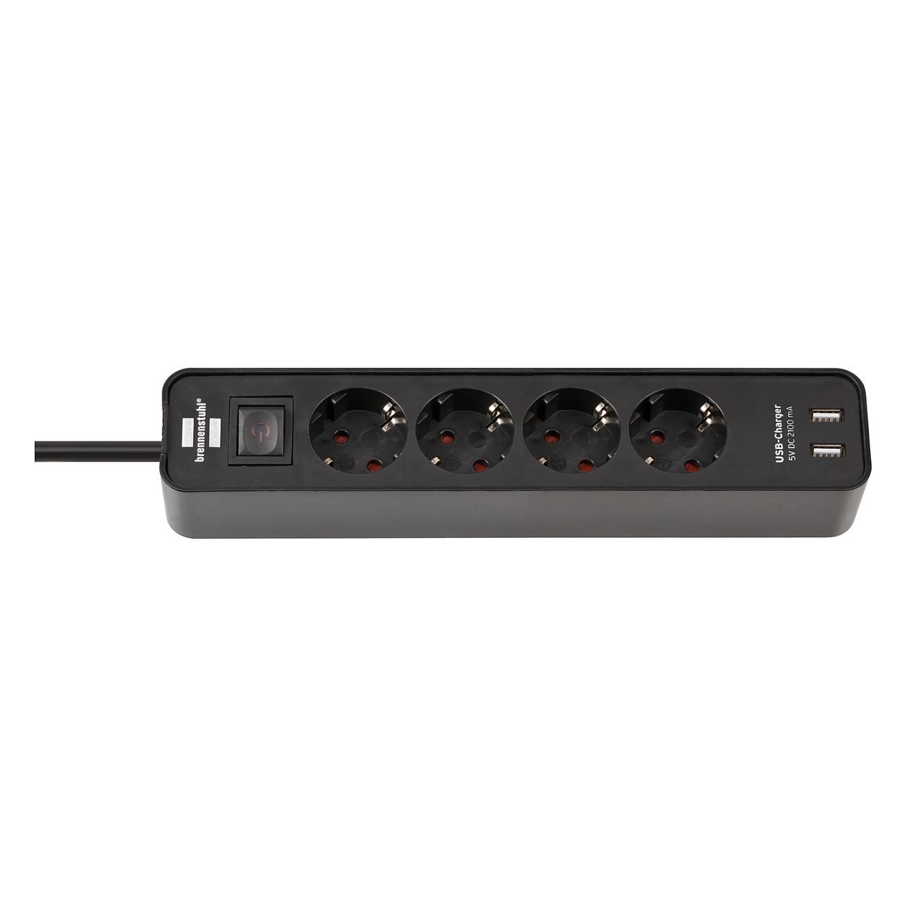 Stikdåse Brennenstuhl Ecolor - 4 udtag, 2 USB, 1,5 m, sort