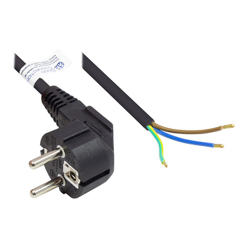 Strømkabel Good Connections med vinklet Schuko-stik til open end - sort, 1,5 m